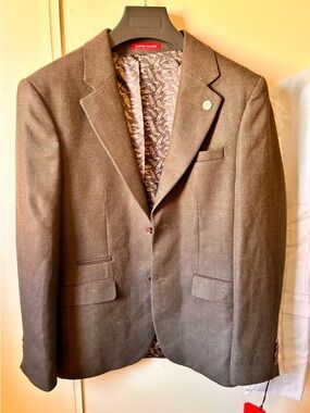 Men's Brown Herringbone Blazer - size us 38 r  Jacket new 2 piece jacket & vest